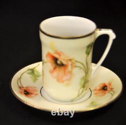 Chocolate Cups & Saucers RS Germany Set 3 Orange Poppy Sprays withGold 1910-1945