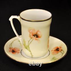 Chocolate Cups & Saucers RS Germany Set 3 Orange Poppy Sprays withGold 1910-1945