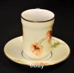 Chocolate Cups & Saucers RS Germany Set 3 Orange Poppy Sprays withGold 1910-1945