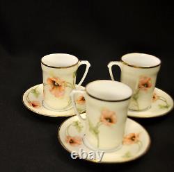 Chocolate Cups & Saucers RS Germany Set 3 Orange Poppy Sprays withGold 1910-1945