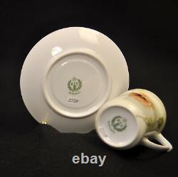 Chocolate Cups & Saucers RS Germany Set 3 Orange Poppy Sprays withGold 1910-1945