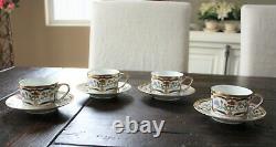 Christian Dior RENAISSANCE 4 CUPS with SAUCERS Blue & Gold Floral Scroll Design