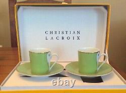 Christian LaCroix FOLLEMENT Green & Gold Cafe set 2 cups/ saucers PARIS France