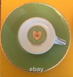 Christian LaCroix FOLLEMENT Green & Gold Cafe set 2 cups/ saucers PARIS France