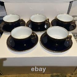 Christineholm Romanov Collection China Genuine Cobalt & Gold 5 Cups & Saucers