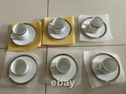 Christofle Malmaison Platinum Set of 6 Demitasse Cups & Saucers