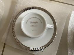 Christofle Malmaison Platinum Set of 6 Demitasse Cups & Saucers