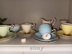 Clare Bone China Tea SetVintage Pastel CupsSaucers with Gold TrimMade in England