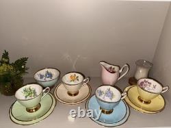 Clare Bone China Tea SetVintage Pastel CupsSaucers with Gold TrimMade in England
