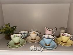 Clare Bone China Tea SetVintage Pastel CupsSaucers with Gold TrimMade in England