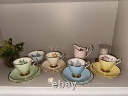 Clare Bone China Tea SetVintage Pastel CupsSaucers with Gold TrimMade in England