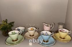 Clare Bone China Tea SetVintage Pastel CupsSaucers with Gold TrimMade in England