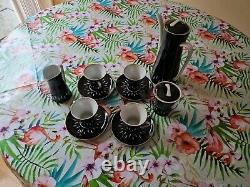 Cmielow Coffee Pot Set Milk Jug 4 Cups 6 Saucers Sugar Bowl Black White Gold
