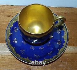 Coalport AD-1750 Demitasse Cup & Saucer England-Cobalt Blue Gold Embossed Gilt