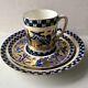 Coalport Antique Demitasse Cup & 2 Saucers Japanese Grove Blue & 22 Carat Gold