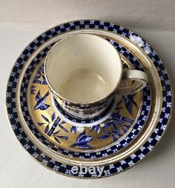 Coalport Antique Demitasse Cup & 2 Saucers Japanese Grove Blue & 22 Carat Gold