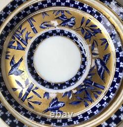 Coalport Antique Demitasse Cup & 2 Saucers Japanese Grove Blue & 22 Carat Gold