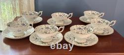 Coalport Cairo Rare Multicolor On White Gold Trim Set Of 7 Cups & Saucers Ec