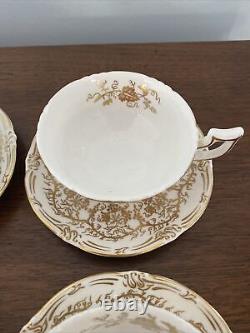 Coalport China England Gold Queens Plate Tea Cup & Saucer Birds Vines X 6 12 Pc