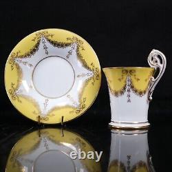 Coalport Chocolate Cup Saucer Set 4 Yellow Gold Bell Bow Drapes Circa 1903