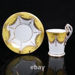 Coalport Chocolate Cup Saucer Set 4 Yellow Gold Bell Bow Drapes Circa 1903