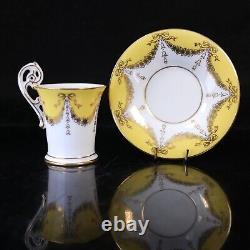 Coalport Chocolate Cup Saucer Set 4 Yellow Gold Bell Bow Drapes Circa 1903