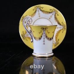 Coalport Chocolate Cup Saucer Set 4 Yellow Gold Bell Bow Drapes Circa 1903