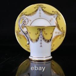 Coalport Chocolate Cup Saucer Set 4 Yellow Gold Bell Bow Drapes Circa 1903