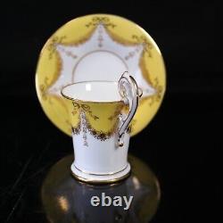 Coalport Chocolate Cup Saucer Set 4 Yellow Gold Bell Bow Drapes Circa 1903