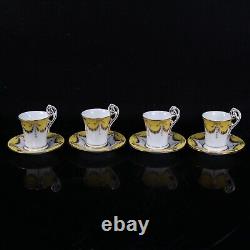 Coalport Chocolate Cup Saucer Set 4 Yellow Gold Bell Bow Drapes Circa 1903