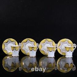 Coalport Chocolate Cup Saucer Set 4 Yellow Gold Bell Bow Drapes Circa 1903