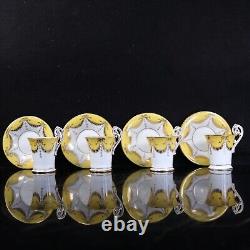Coalport Chocolate Cup Saucer Set 4 Yellow Gold Bell Bow Drapes Circa 1903