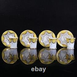 Coalport Chocolate Cup Saucer Set 4 Yellow Gold Bell Bow Drapes Circa 1903