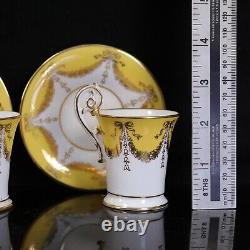 Coalport Chocolate Cup Saucer Set 4 Yellow Gold Bell Bow Drapes Circa 1903