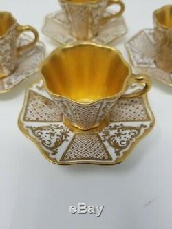 Coalport England 19th Century White & Gold Gilt Demitasse Cup & Saucers x 4