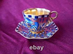 Coalport Gilded Japanese Grove Blue Bird Bamboo Demitasse Cabinet Cup & Saucer