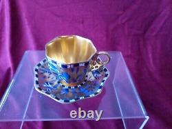 Coalport Gilded Japanese Grove Blue Bird Bamboo Demitasse Cabinet Cup & Saucer