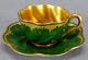Coalport Green & Raised Gold Floral Scrollwork & Gold Interior Demitasse Cup