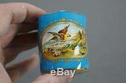 Coalport Hand Painted Birds Raised Beaded Gold & Blue Demitasse Cup & Saucer