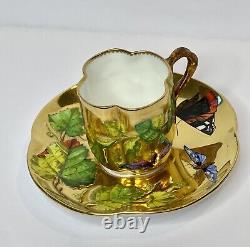 Coalport Hand Painted Butterflies Dragonflies Gilt Cup & Saucer Aesthetic