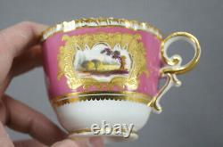 Coalport Hand Painted Cathedrals & Ruins Pink & Raised Gold Cup & Saucer C. 1827