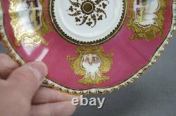 Coalport Hand Painted Cathedrals & Ruins Pink & Raised Gold Cup & Saucer C. 1827