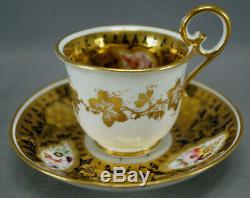 Coalport Hand Painted Floral Cobalt & Gold Porcelain Cup & Saucer Circa 1830s