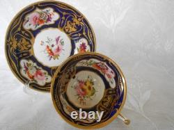 Coalport Hand Painted Floral Cobalt & Gold Tea Cup & Saucer Circa 1815-1820