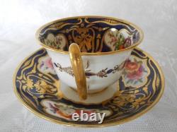 Coalport Hand Painted Floral Cobalt & Gold Tea Cup & Saucer Circa 1815-1820