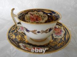 Coalport Hand Painted Floral Cobalt & Gold Tea Cup & Saucer Circa 1815-1820