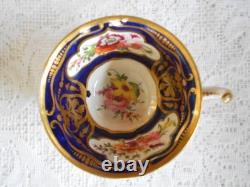 Coalport Hand Painted Floral Cobalt & Gold Tea Cup & Saucer Circa 1815-1820