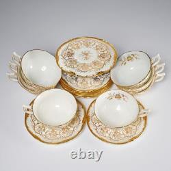 Coalport Kings Plate White Gold Grape Vine Teacups Cups Saucers 8 Sets Lot