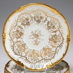 Coalport Kings Plate White Gold Grape Vine Teacups Cups Saucers 8 Sets Lot