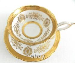 Coalport Lady Anne Porcelain Footed Cup And Saucer Gold And White Scalloped